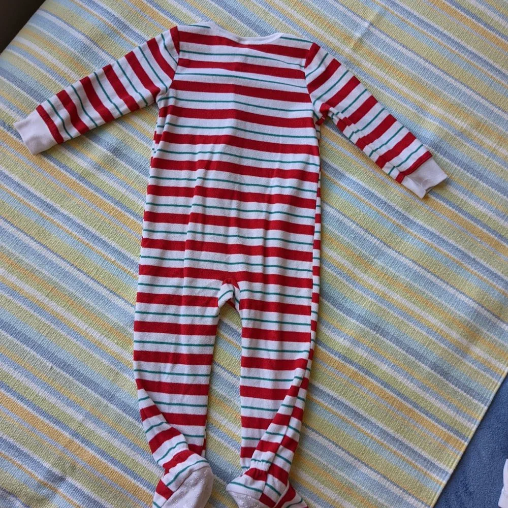 Old Navy striped fleece holiday footie pajamas PJs 3T